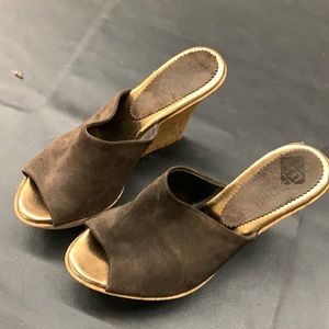 Brown suede platform sandals